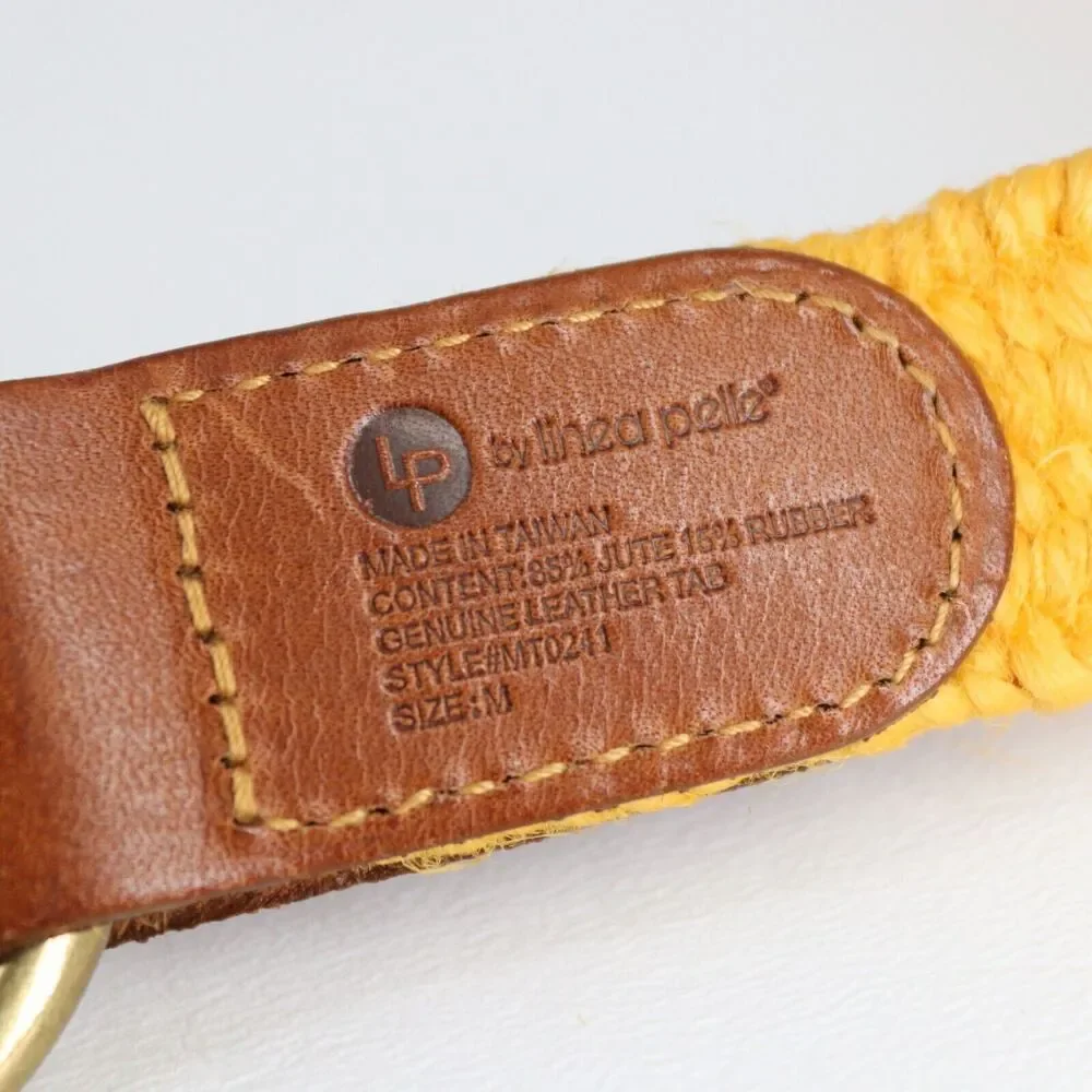 Linea Pelle Belt Medium Orange Gold Jute Stretch Leather Trim Brass Ring Tab